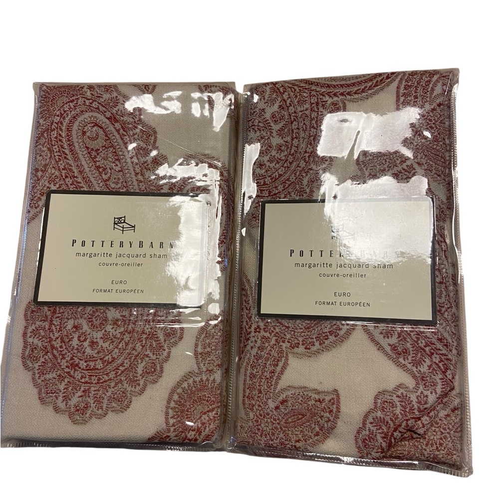 Pottery Barn Pillow Sham Margaritte Jacquard Red Paisley Wool Blend European New